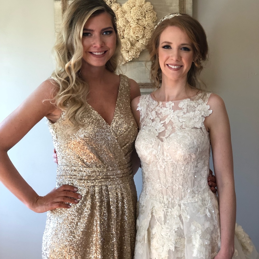 Elegant Gold Sequin Prom Dress with V-Neck